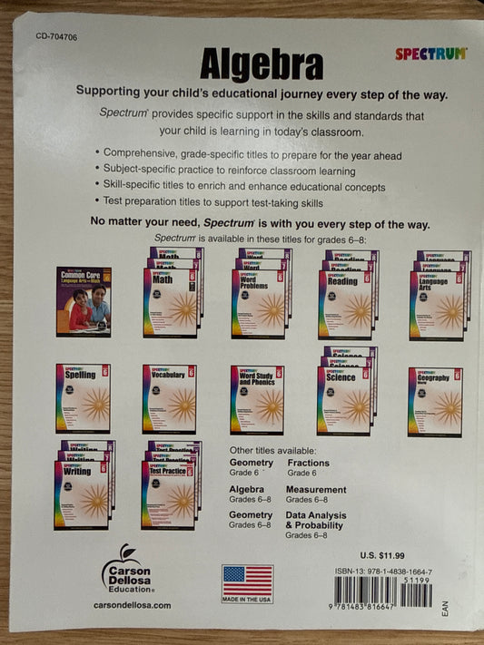 Spectrum Algebra, Grades 6-8
